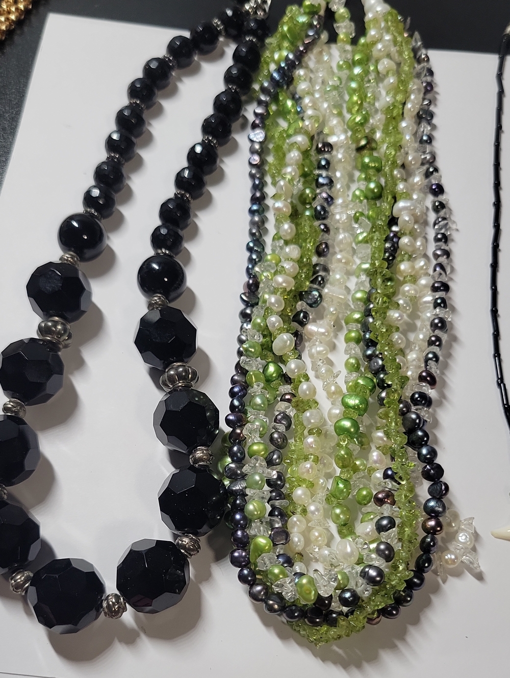 Multi-Strand Green and Black Pearl Beaded Necklace Lot
